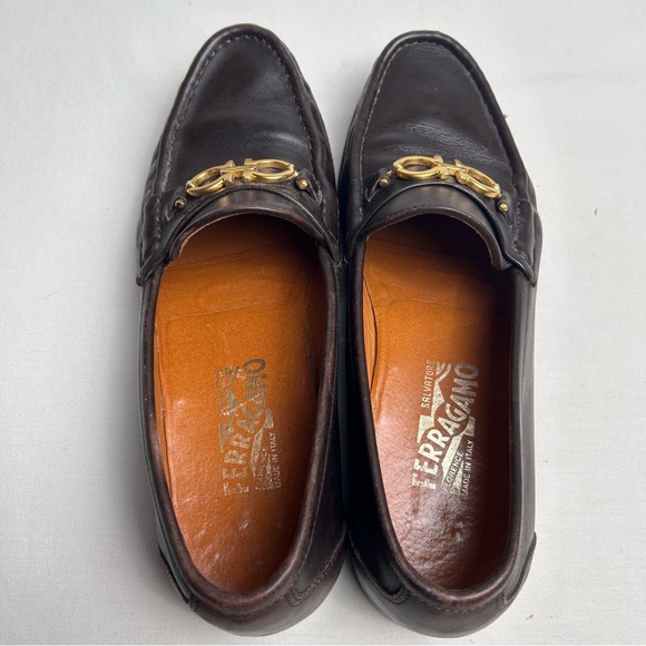 Salvatore Ferragamo Dark Brown Loafers with Gold Accent - Picture 9 of 10